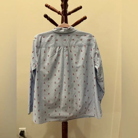 Light Blue Button-Up Shirt with Red Lobster Print - Picture 2 of 6